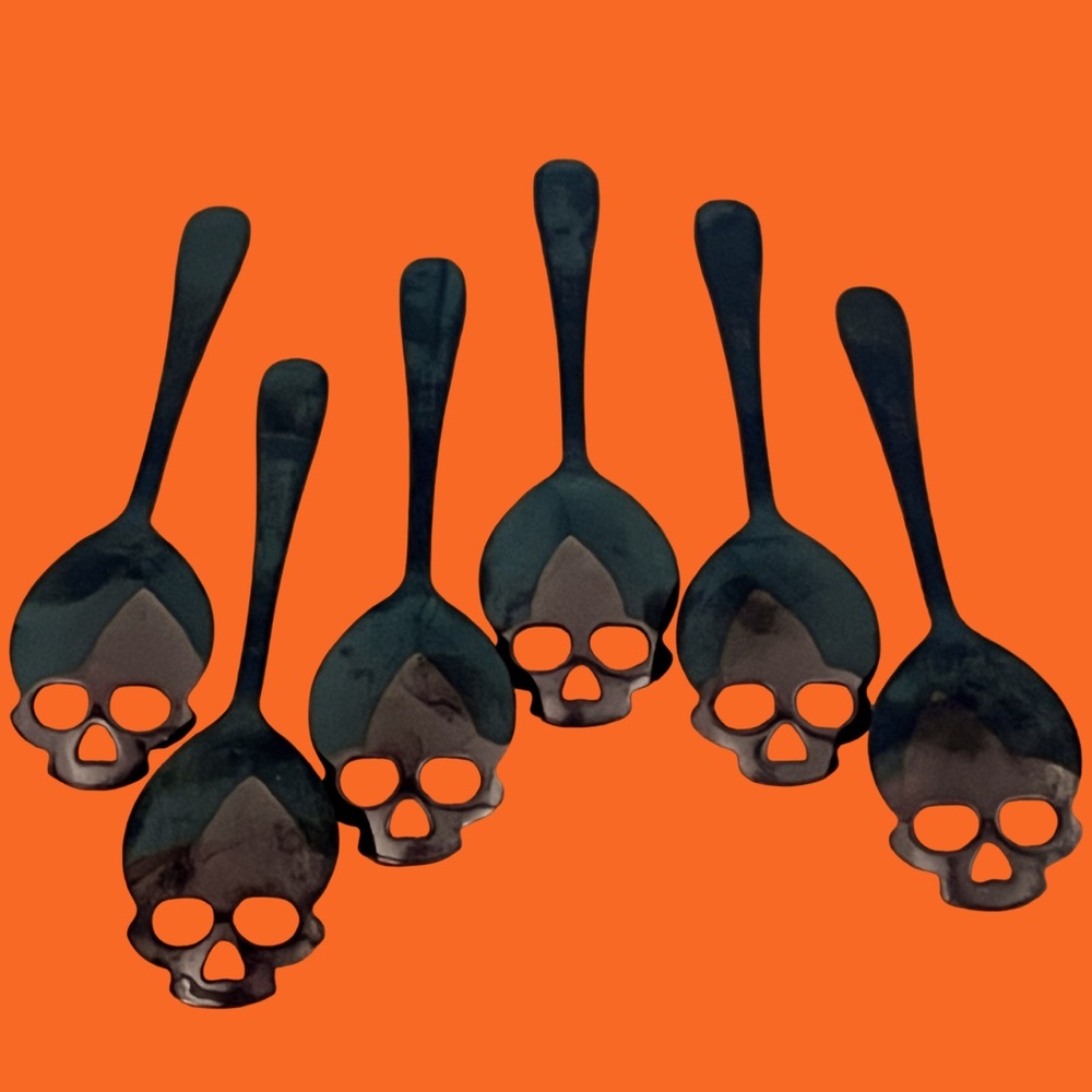 Black Skull Spoons Set Of six Skull Shaped Spoons 6 Inches BlackSUS 304